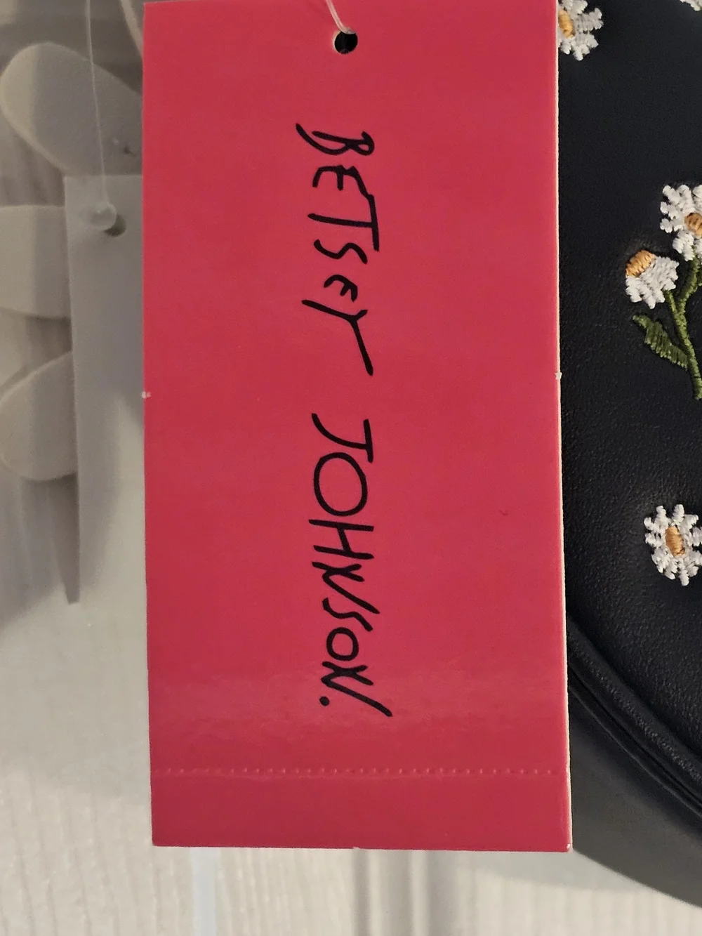 Betsey Johnson Black Daisy Crescent Shoulder Bag with Cream Charm